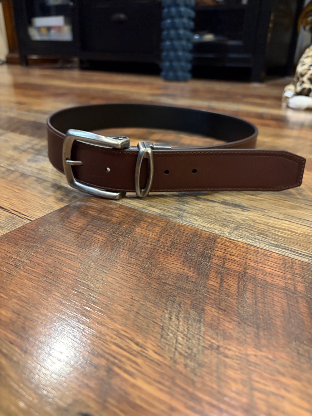 Men's Brown Leather Belt with Antique Silver Buckle